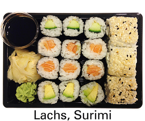 Sushibox mit Lachs und Surimi